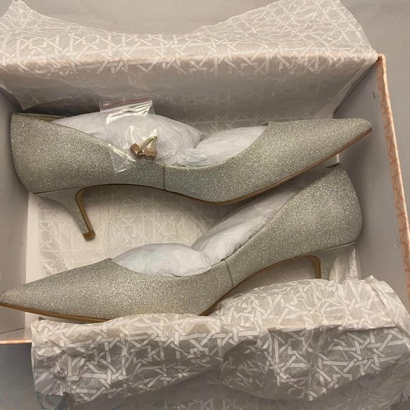 NEW Bridal / Wedding Jewel Badgley Mischka Silver Glitter Kitten Heels Sz 10 - Picture 11 of 13